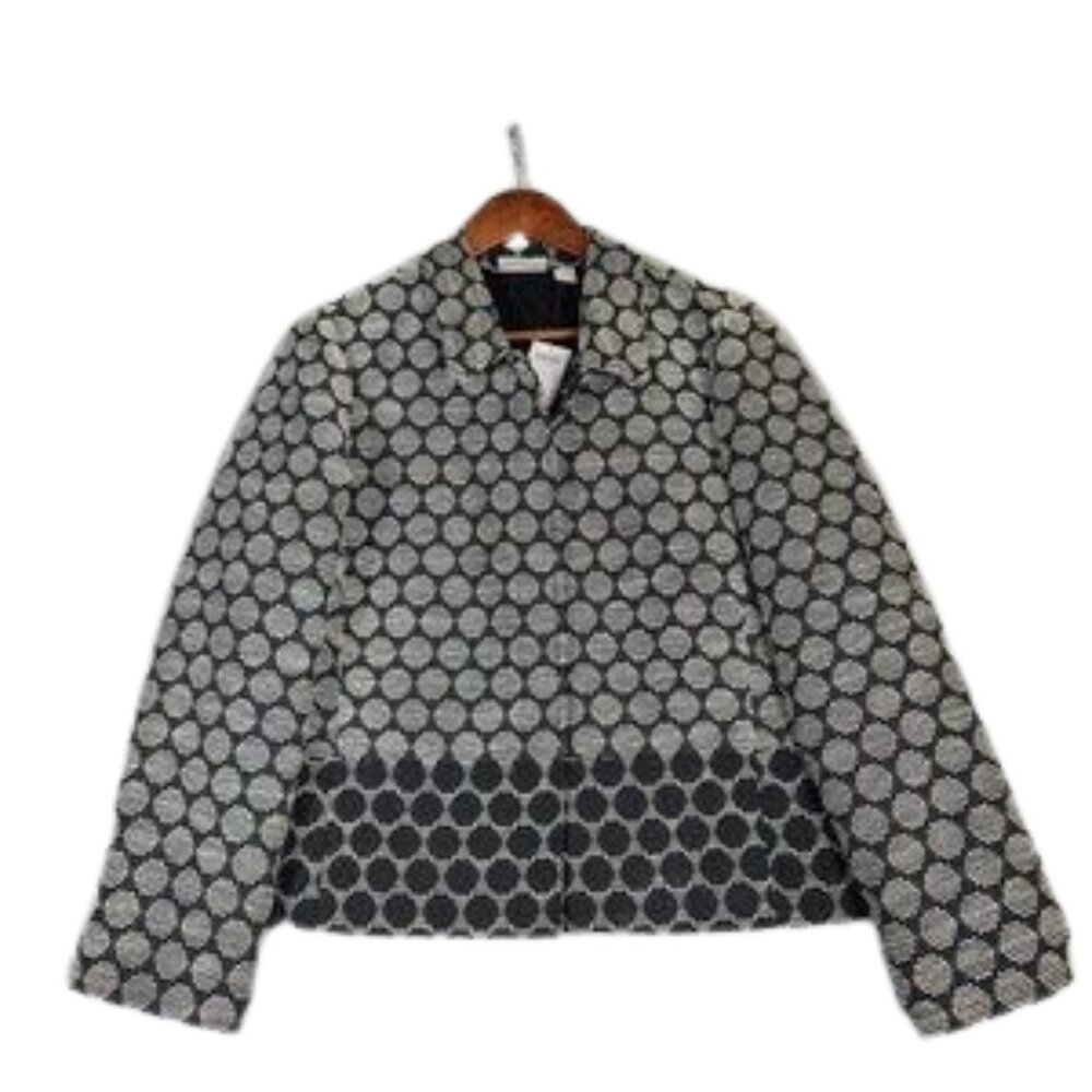 Chico's Blazer Women's 2 Black White Polka Dot Jacquard Snap Button Front NWT
